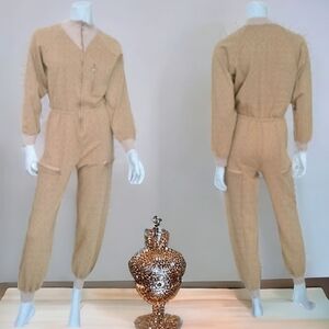 Modes 10 fashions vintage jumpsuit one piece made in Canada Tan cotton size Med